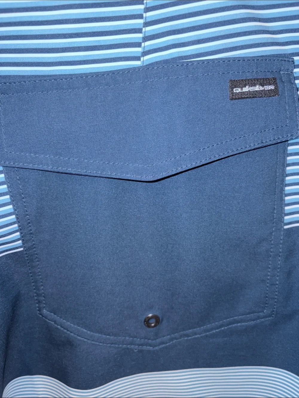 Quiksilver Men’s Navy and Light Blue Striped Boardshorts